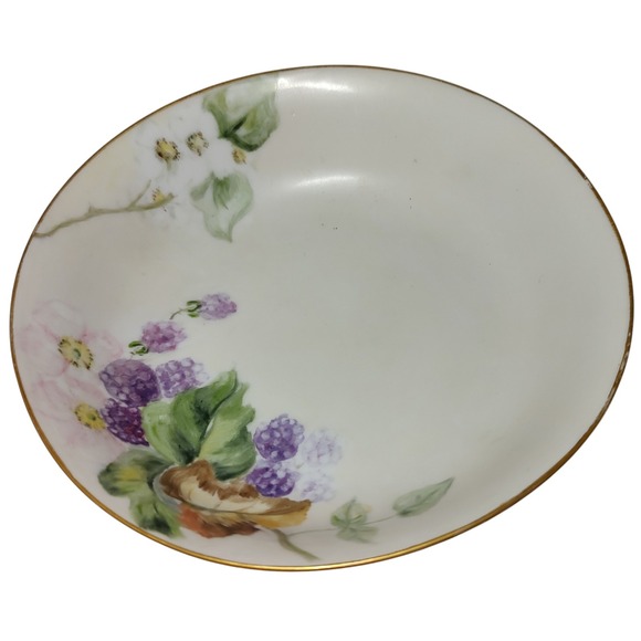 Heinrich Co Selb Bavaria Bowl Hand Painted‎ Blackberries Gold Trim Antique SEE - Picture 3 of 11